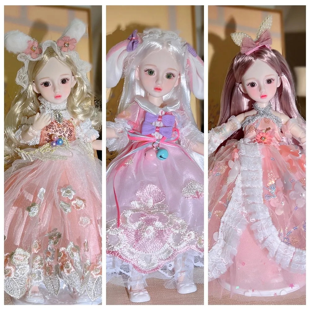 Konijnenmeisje 30Cm Bjd Pop Speelgoed Lang Haar Sterrenhemel Blauwe Ogen Meisje Diy Dress Up Speelgoed Beweegbare Jointed Poppen Dress Up Bjd Poppen