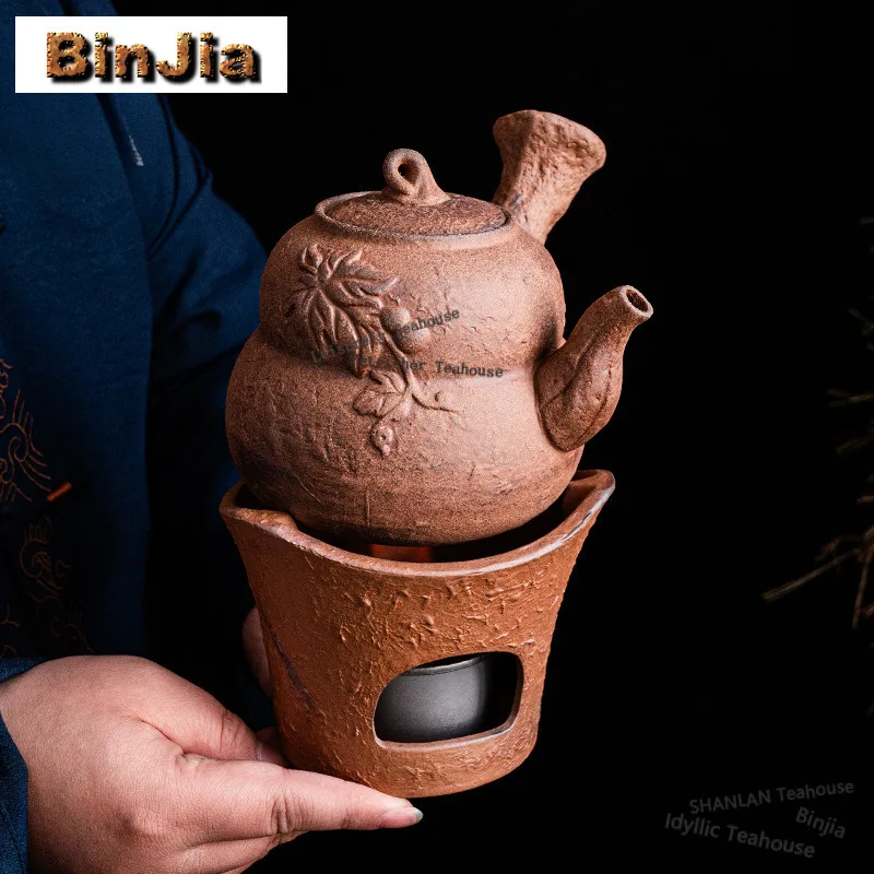 Coarse Pottery Side Handle Kettle Tea Warmer Holder Alcohol Burner Stove Kettle Stand Boiling Water Carbon Furnace Drinkware