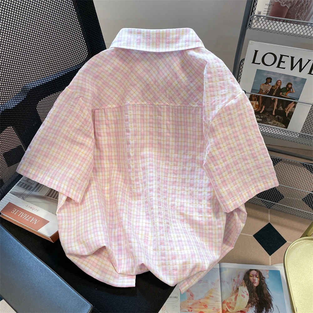 

Summer Plaid ort Sve irt Jaet Men's Women's Casual Vintage Sweet College Sle Top Design Sensation ence