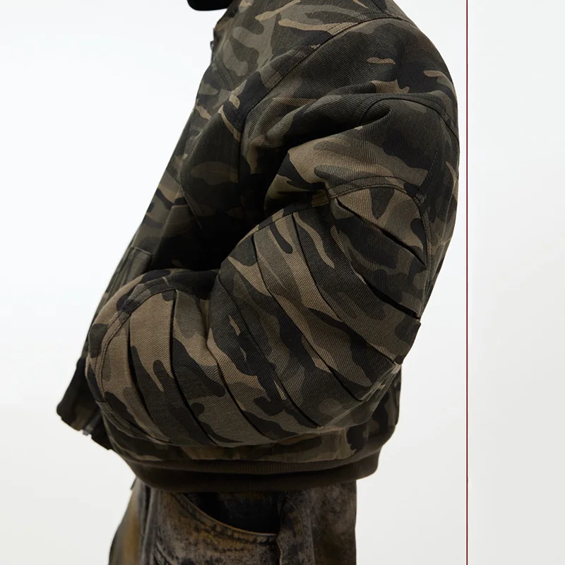 FEWQ Niche Street Camouflage Baseball Uniform Thickened Deconstruction Loose Jacket 2024 Contrast Male Tops Fashion 24E2745