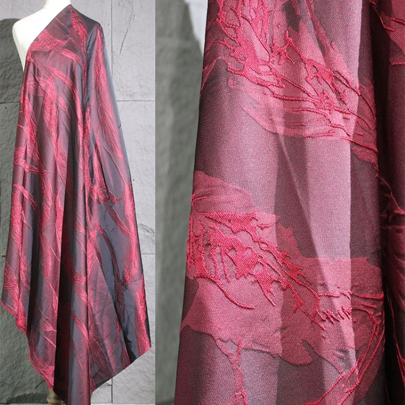 

One Cut Plum Blossom Dark Red Woven Texture Relief Jacquard Fabric Cheongsam Pants Dress Designer Fabric