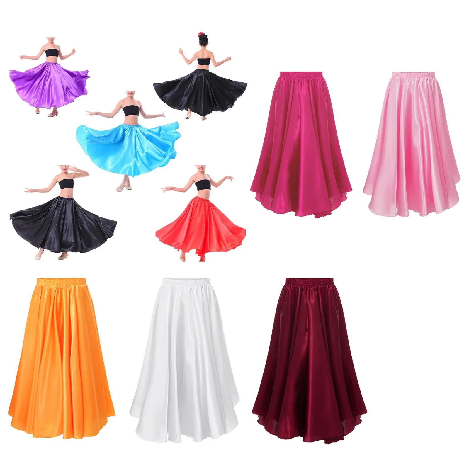 Enfants fille espagnol Paso Doble corrida salle de bal Latin Flamenco Tango danse Performance Costume en mousseline de soie 360 °   Jupe longue Vêtements de danse