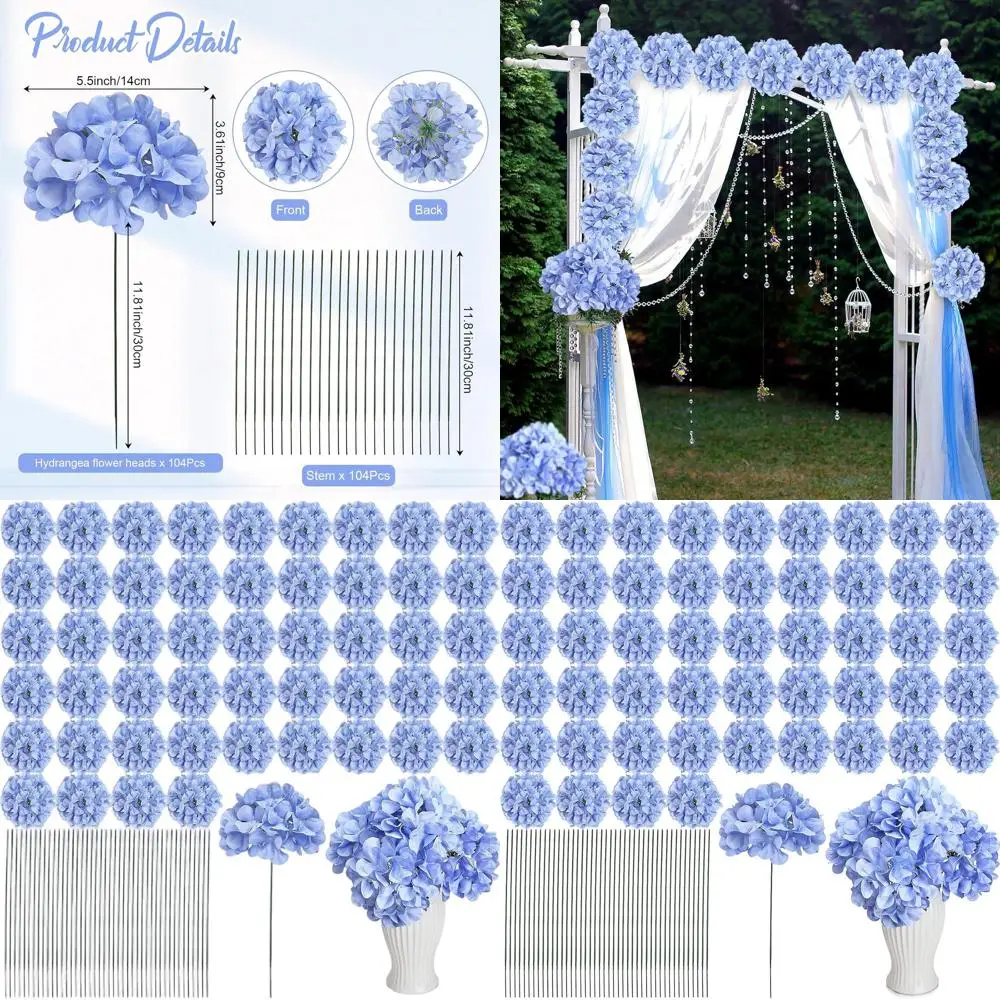 Sky Blue Artificial Hydrangea Flowers with Stems for Wedding Arches, Baby Showers, and Home Party Decorations