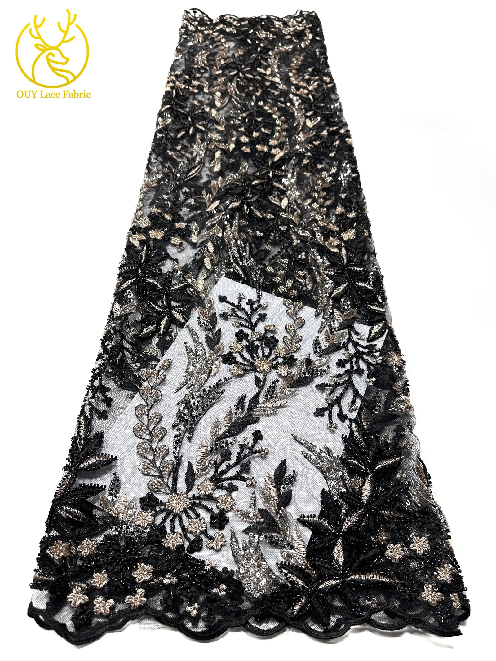 2026 Eleganter Afrikanischer Pailletten-Stickerei-Spitzenstoff 5 Yards Hochwertige Französische Perlen-Spitze Nigerianisches Party-Abendkleid Nähzubehör – Detail 17