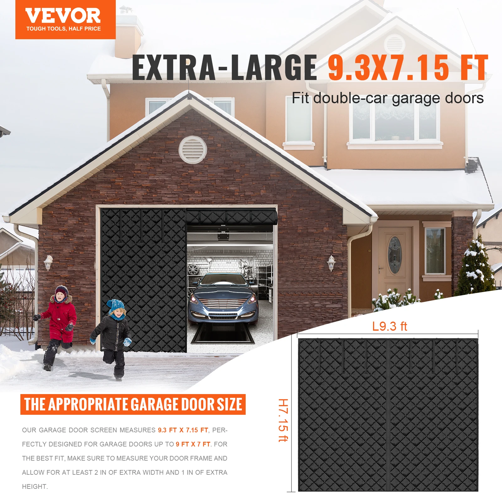 VEVOR Garage Door Screen for Winter Garage Door Insulation Kit Magnetic Thermal Insulated Door Curtain with 300D Oxford Fabric