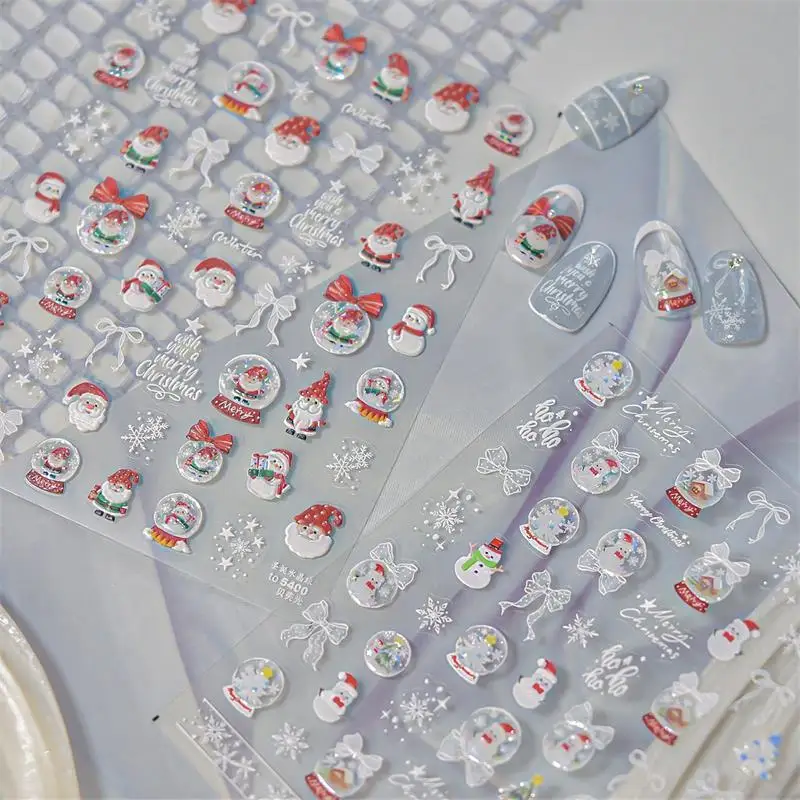 لطيف سانتا كلوز كريستال الكرة ندفة الثلج ثلج شجرة عيد الميلاد القوس مسمار الفن طباعة ملصقات الحلو مانيكير الشارات مسمار ديكور هدية #6