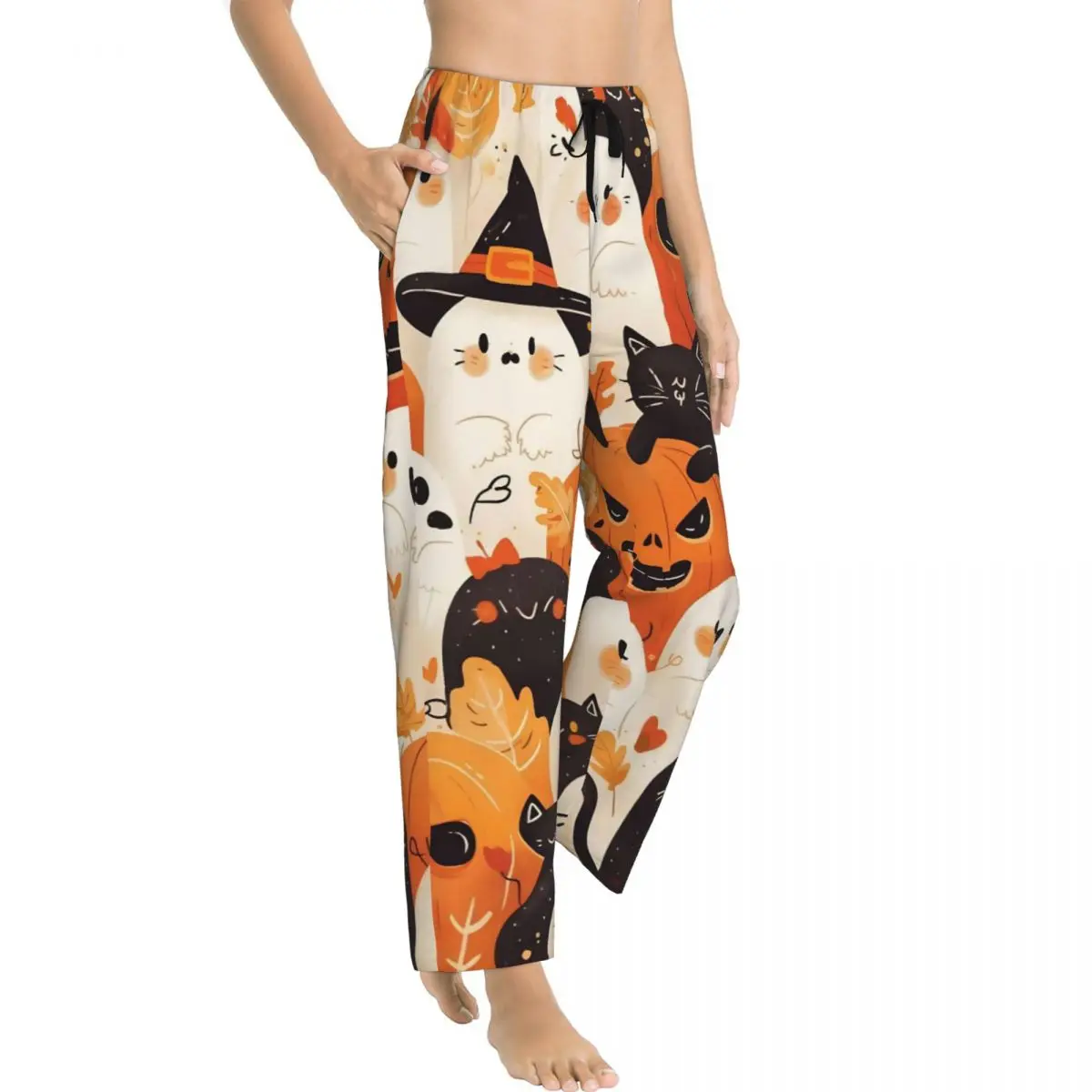 Girl's Pyjama Pants Happy Halloween Lounge Pants Comfy Pumpkin Black Cats Sleep Bottoms Home