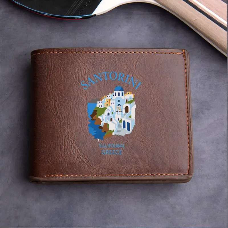 DOMPET KULIT PU SANTORINI GRIECE DESAIN MINIMALIS UNTUK PRIA DAN WANITA RINGAN TAHAN LAMA UNTUK PENGGUNAAN SEHARI-HARI AKSESORIS FASHION