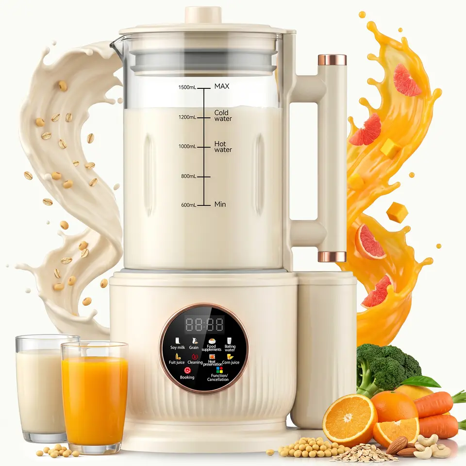 1500ml Automatic Nut Milk Maker with Glass Cup for Milk, Juice & Grain