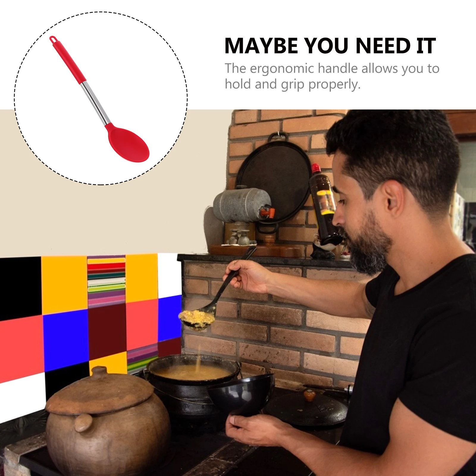 

3pcs Red Silicone Cooking Spoon Heat Resistant Non Stick Kitchen Utensil Salad Spoon for Home Cookware Tools