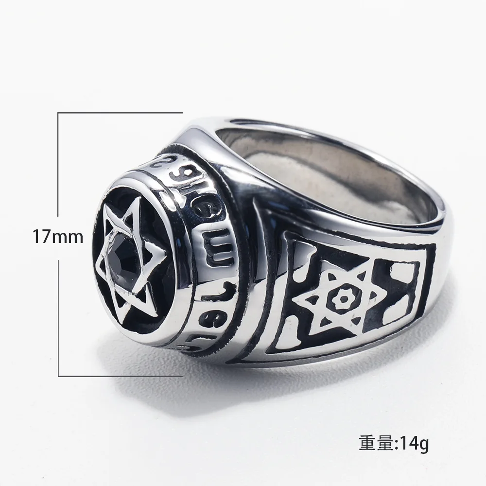 New Trendy Ouroboros Hexagram Rings Black Fashion Men\'s Rings with rhinestone Religious Accessories Hip Hop Punk Jewelry Party