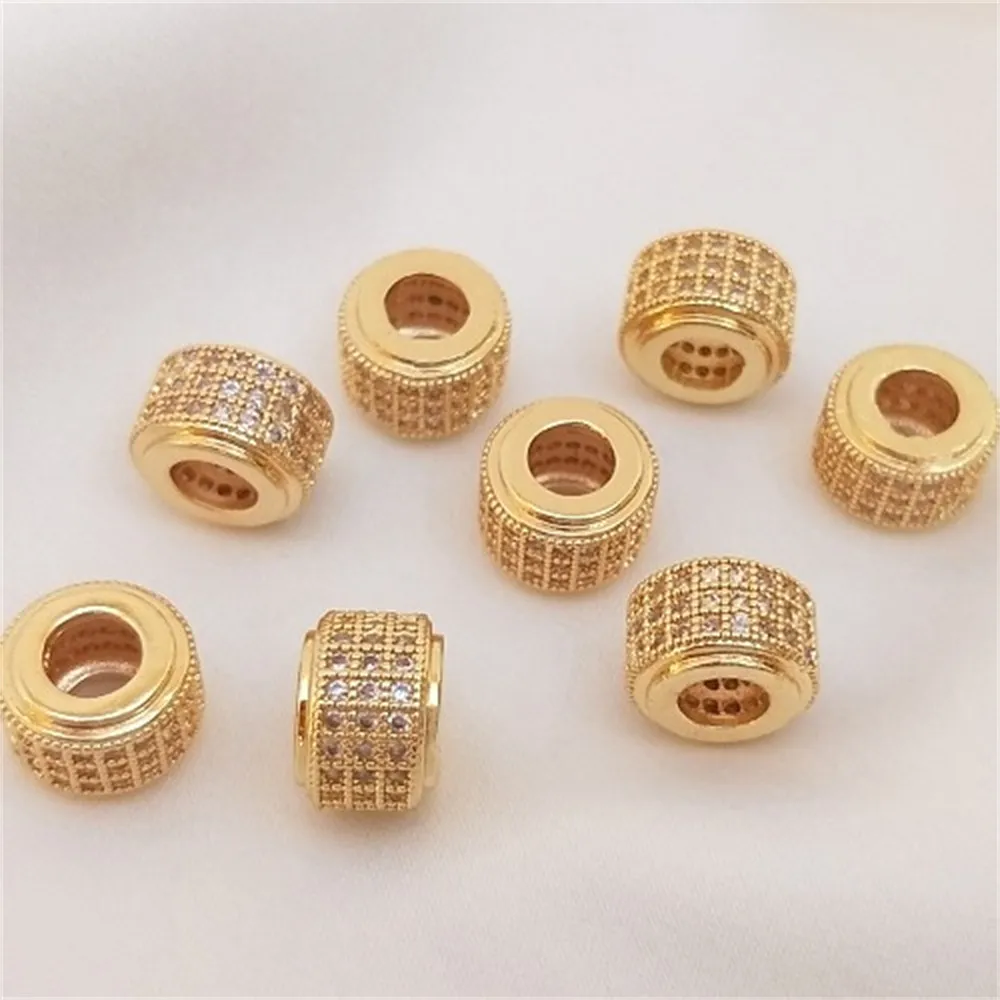 14K Gold Package with Micro Inlaid Zircon Road Pendant Wheel Beads Cylindrical Separated Beads Handmade DIY Jewelry Accessories