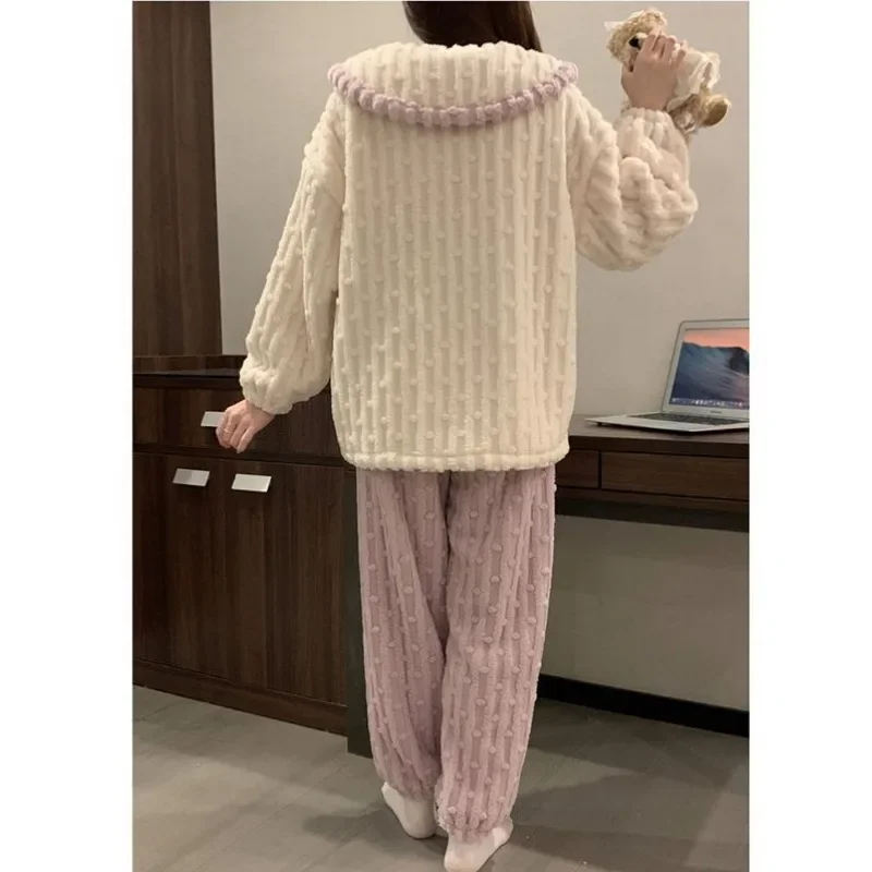 Princess Style Pajamas Women Autumn Winter Coral Velvet Plush Thick Loungewear Suit Student Dormitories Lazy Style Home Clothes