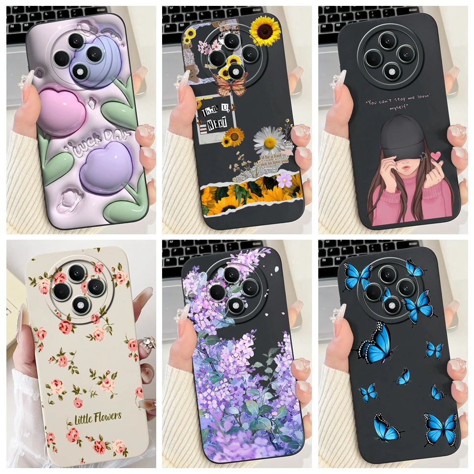 For Oppo Reno12 F FS Back Cover On Reno 12F 5G Reno12F 4G Coque Funda Flower Butterfly Women Fashion Phone Case Liquid Silicone