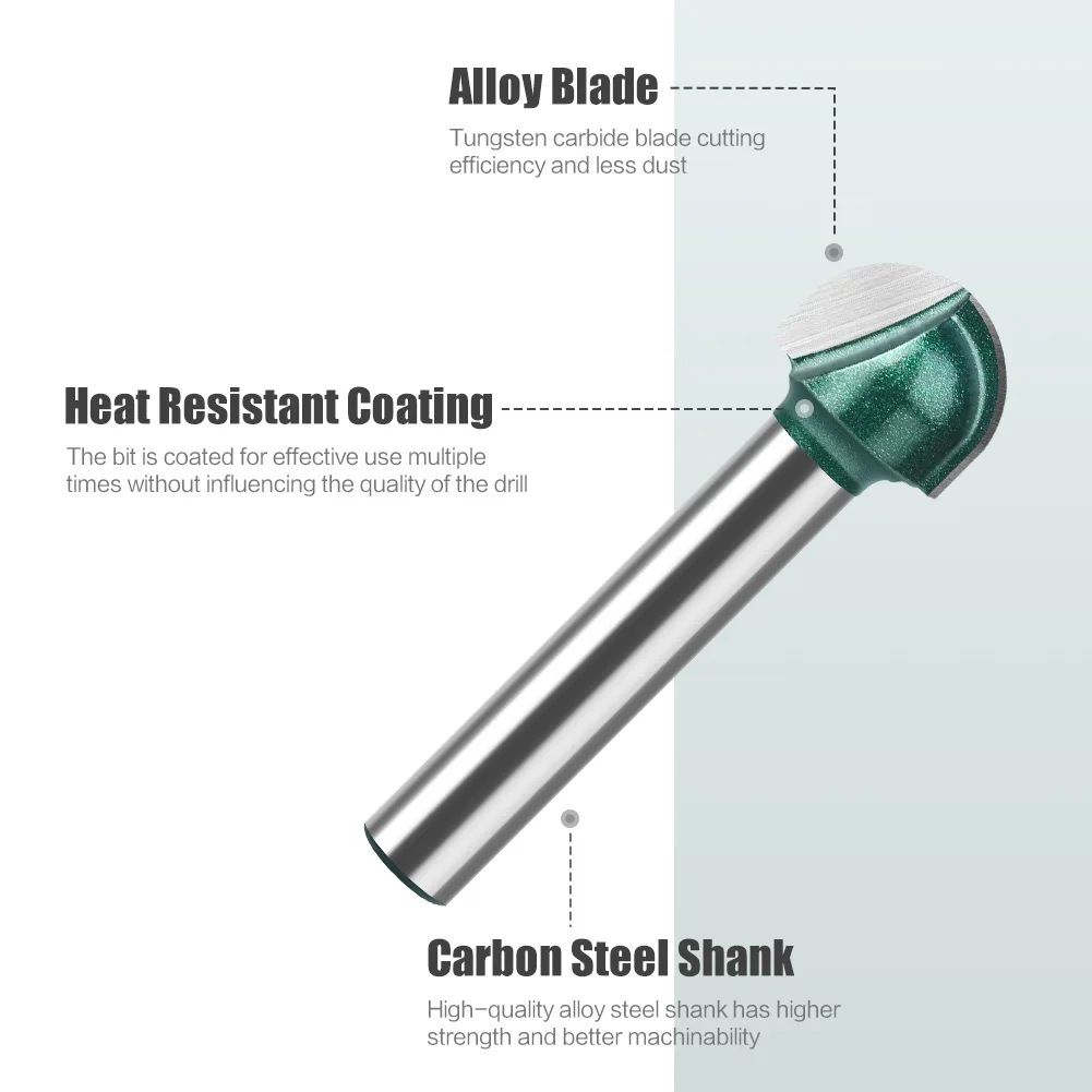 1pc 6mm 1/4 Shank Ball Nose Router Bit Set Deep Round Bottom Milling Cutter CNC Radius Core Box Solid Carbide Tools