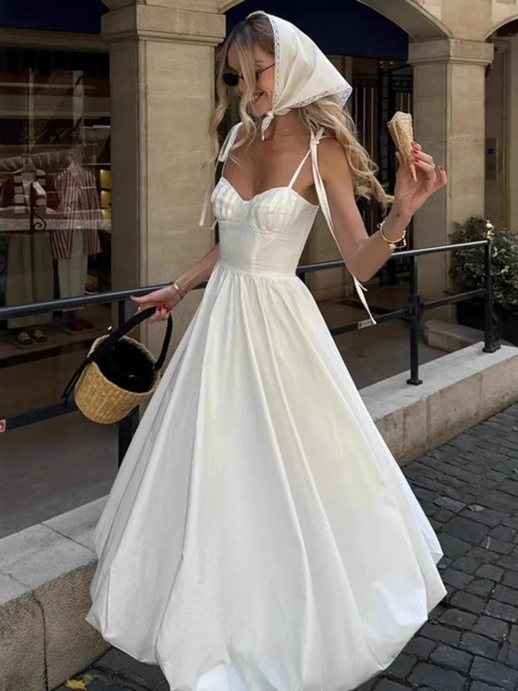 

Blifanbo Spaghetti Strap Sexy Maxi Dress For Women Elegant High Waist Slim Patchwork Robe Sleeveless Backless Club Party Dress