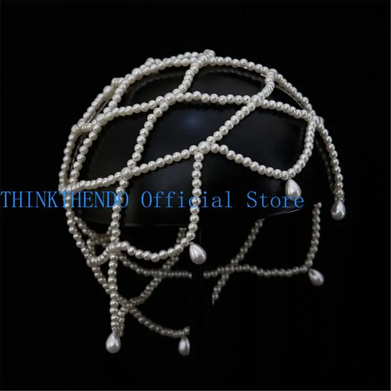 

652F White Pearls Bridal Hat Handmade Wedding Headpiece Fashion Bridal Headwear for Bride and Special Occasion