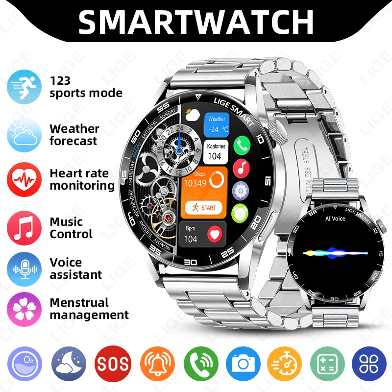 LIGE Business Men Smart Watch 2026 Bluetooth Call Watches Heart Rate Blood Oxygen Monitor 1.38'' HD Screen Waterproof Smartwatch