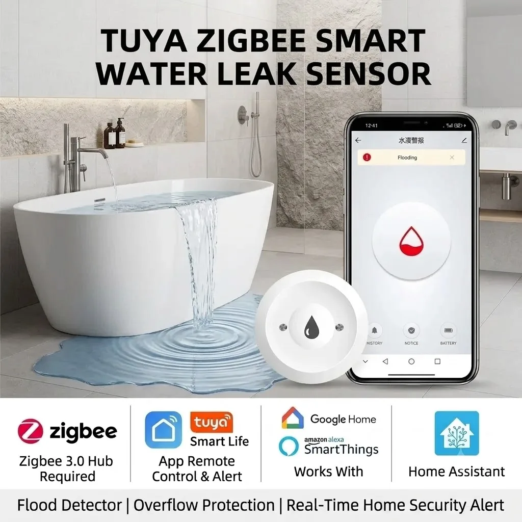 ZigBee Wasserleck-Detektor, Verknüpfter Hochwassersensor, Überlauf-Alarm, Wasserdichter Smart-Home-Sicherheitssensor – Detail 2