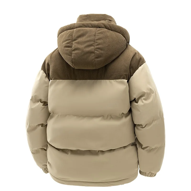KIDWHXR Winter Man Parkas Coat Thicken Warm Patchwork Male Hooded Jacket Loose Casual Long Sleeve Pocket Zipper Men Outerwear