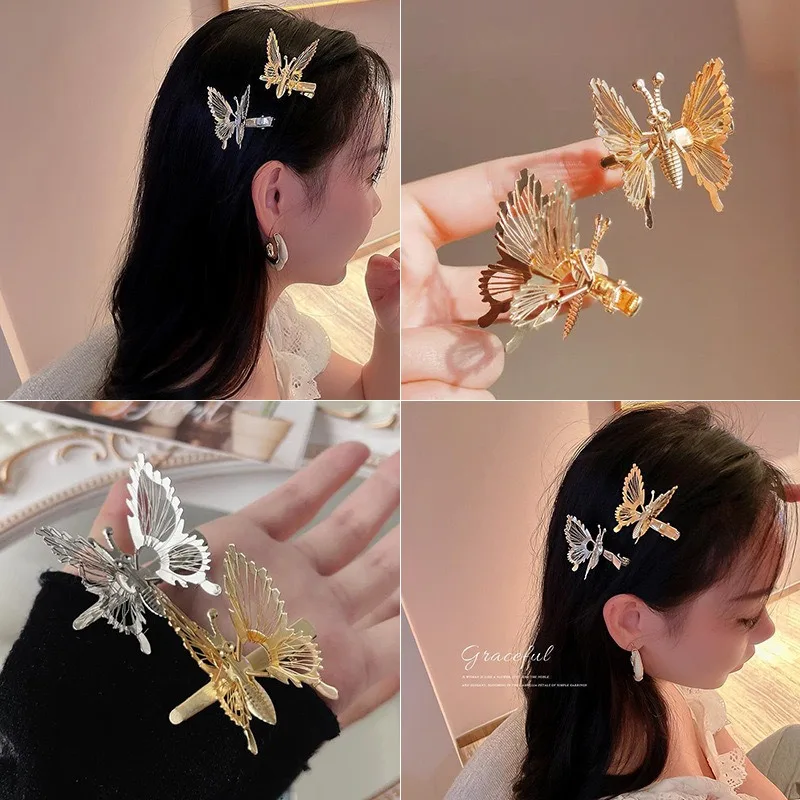 

Popular 3D Jumping Butterfly Hair Clip Vintage Metal Duckbill Hairpin for Women Stylish Decoration，Vintage side clip