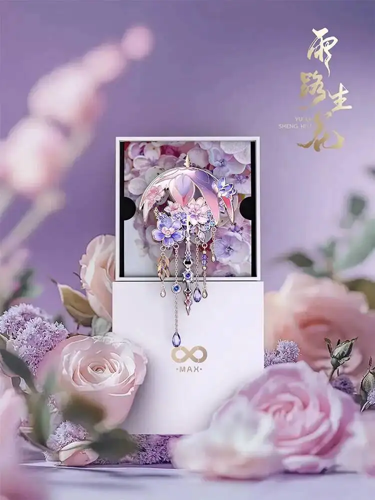 Chinese Sakura Umbrella Enamel Pin Crystal Tassel Brooch Anime Floral Lapel Badge Vintage Fashion Jewelry Gift view 3