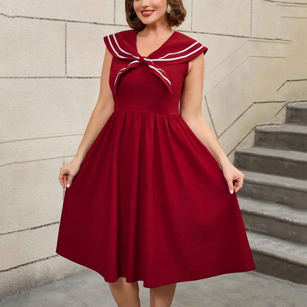 

Elegant Birthday Dresses for Woman Burgundy O Neck Sleeveless Pleated Mid Calf Luxury High Quality Female Party Dinner Vestidos
