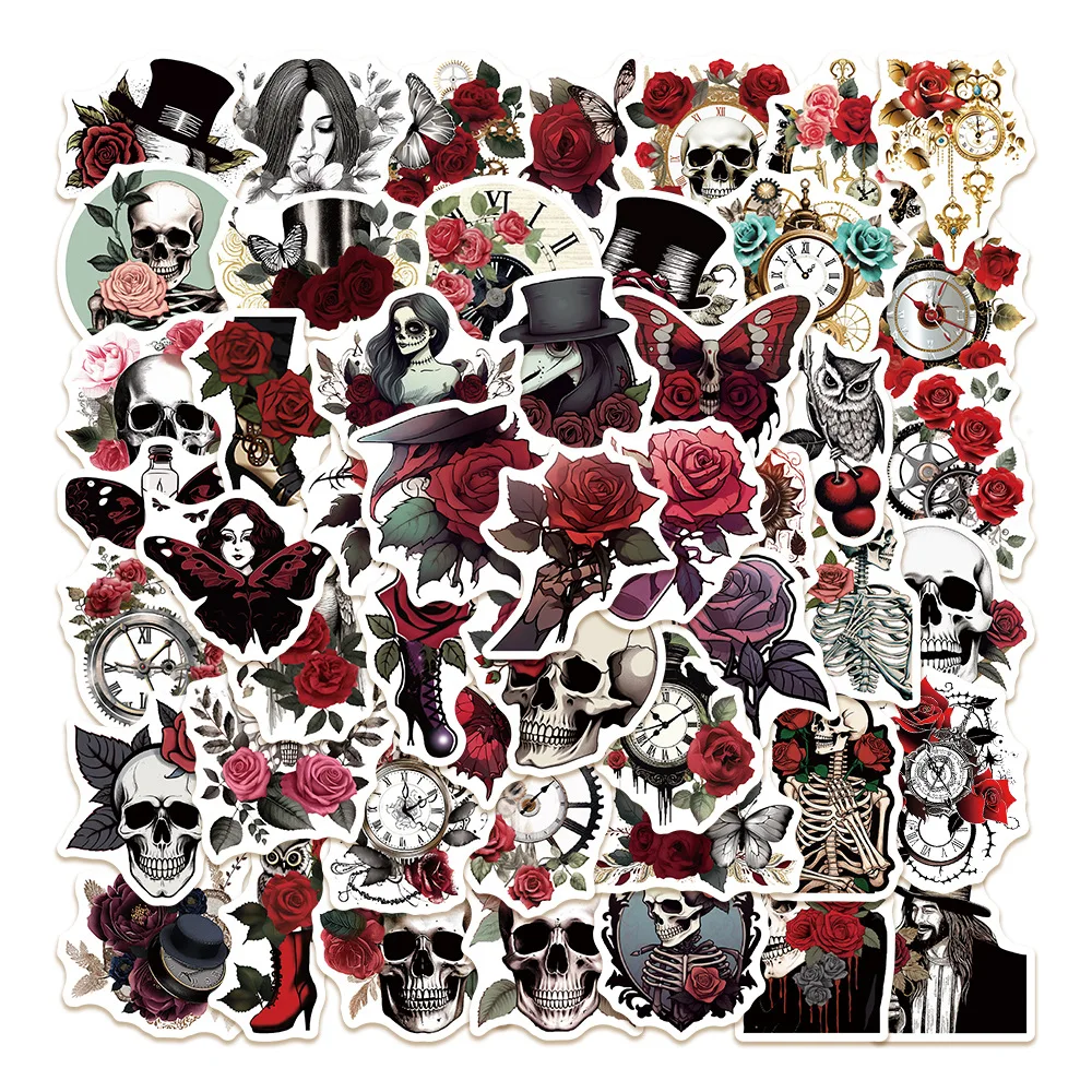

50Pcs Red Gothic Skull Stickers Punk Graffiti Horror Decals for Phone Laptop Guitar Skateboard Motorcycle Helmet Suitcase