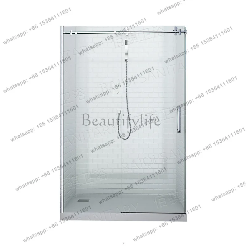 

One-shaped shower room tempered glass mobile shower door partition toilet