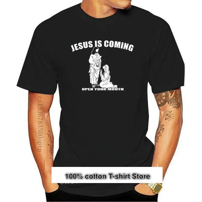 Camiseta de manga corta para hombre, camisa divertida informal con diseño religioso, Jesús viene, abre tu boca, novedad de 2024