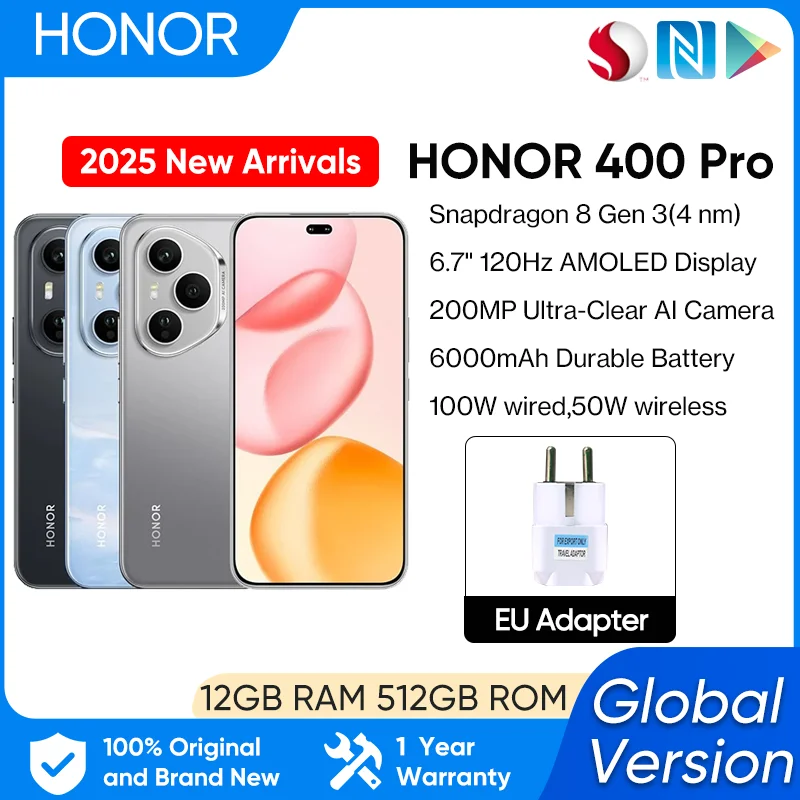 Global Version HONOR 400 Pro 5G Smartphone Snapdragon 8 Gen 3 6.7'' AMOLED Screen 200MP Camera 100W Wired 50W Wireless 512GB
