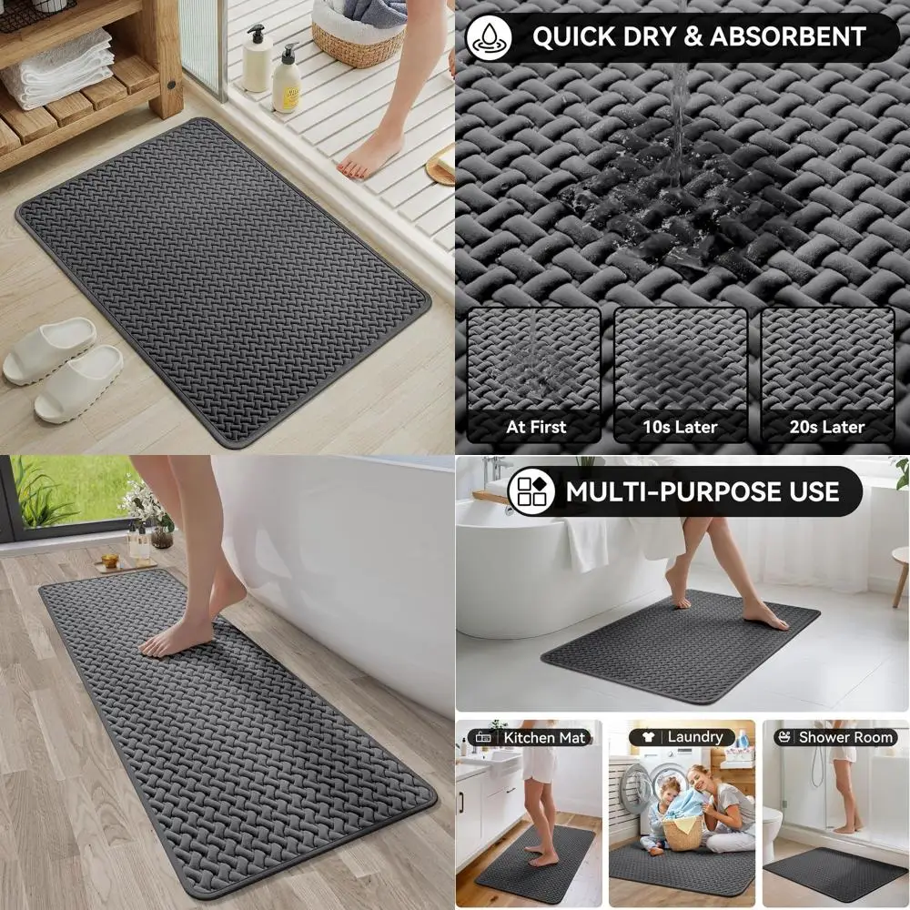 

Non-Slip Bath Mat, 16x47, Super Absorbent, Quick Dry, Thin with Foam Weave Texture and Rubber Backing