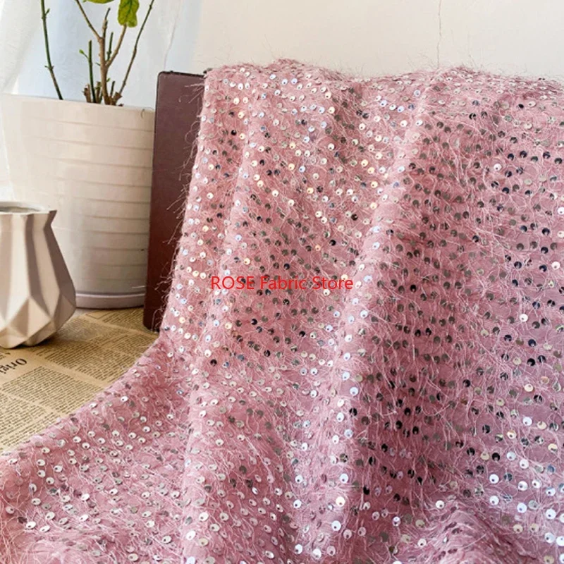 Sequins Tassel Embroidered Shiny Chiffon Jacquard Fabric For Bridal Gown, Curtain, Fashion Design