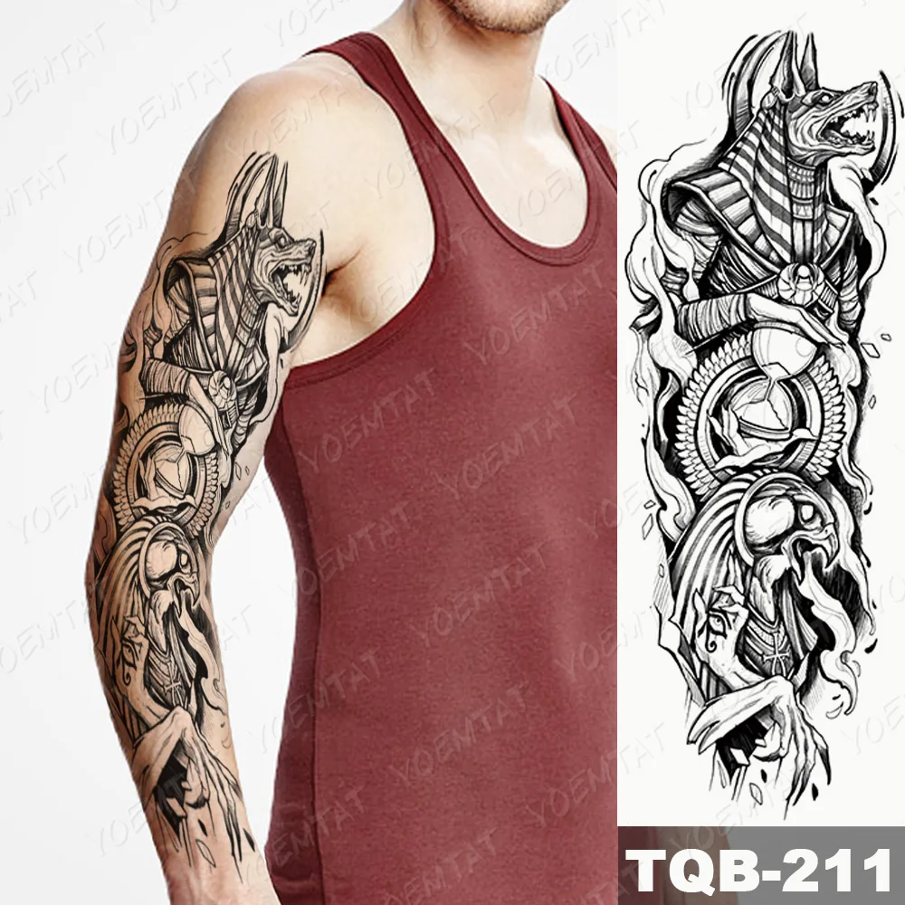 Large Full Arm Sleeve Waterproof Temporary Tattoo Sticker Anubis Egypt Time Eagle Rose Flower Fake Tatoo Body Art Men Women Leg