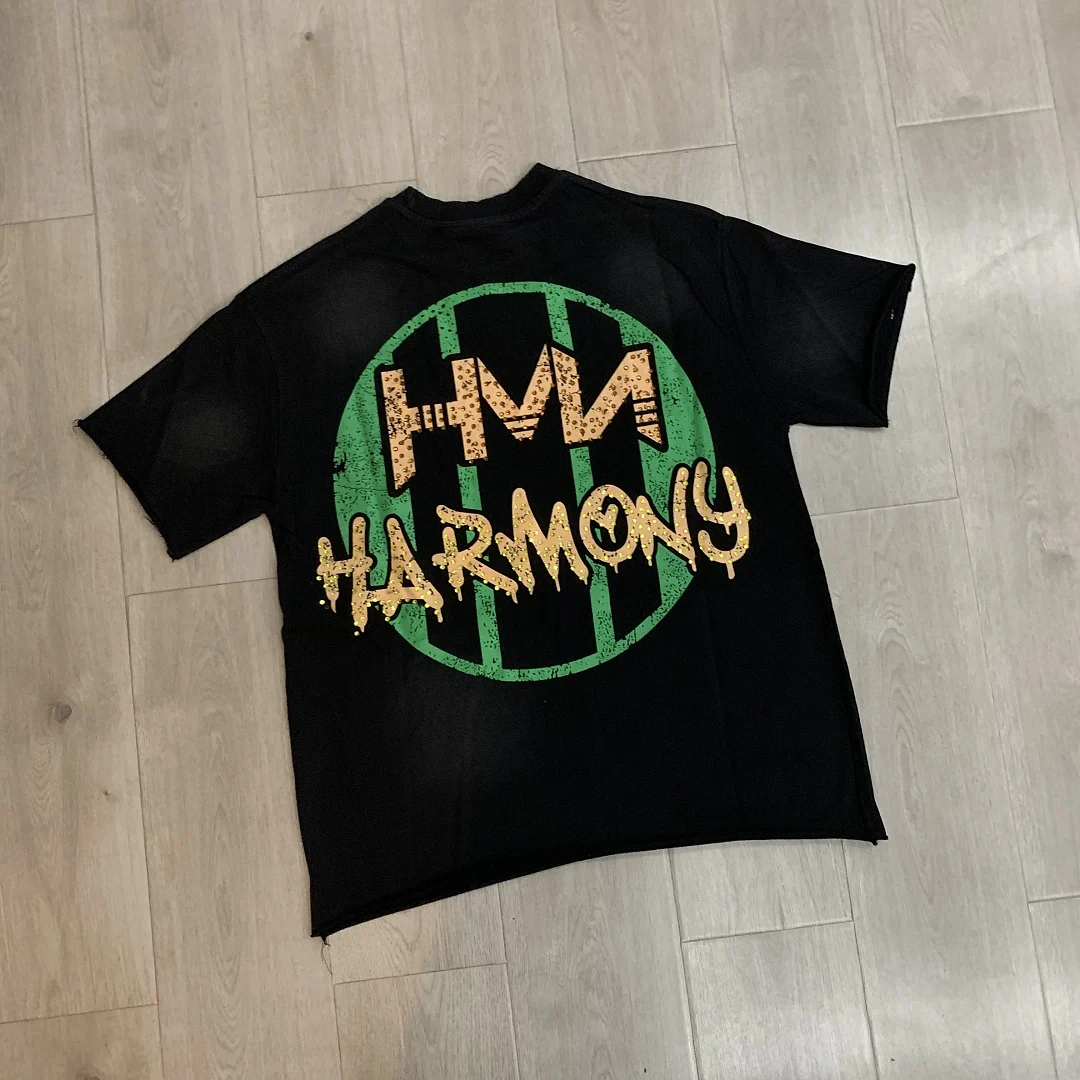 2026 HM Welcome To The Hell Printed Women Men Diamonds Patched Women Men T shirt Oversized Men Cotton T shirt Summer