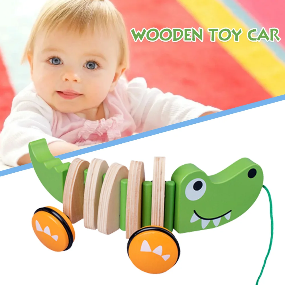 Cartoon Tractors Animals Toy Wooden Pull Toy Kids Intelligence Educational Toys Swinging Little Crocodile Selected Wood