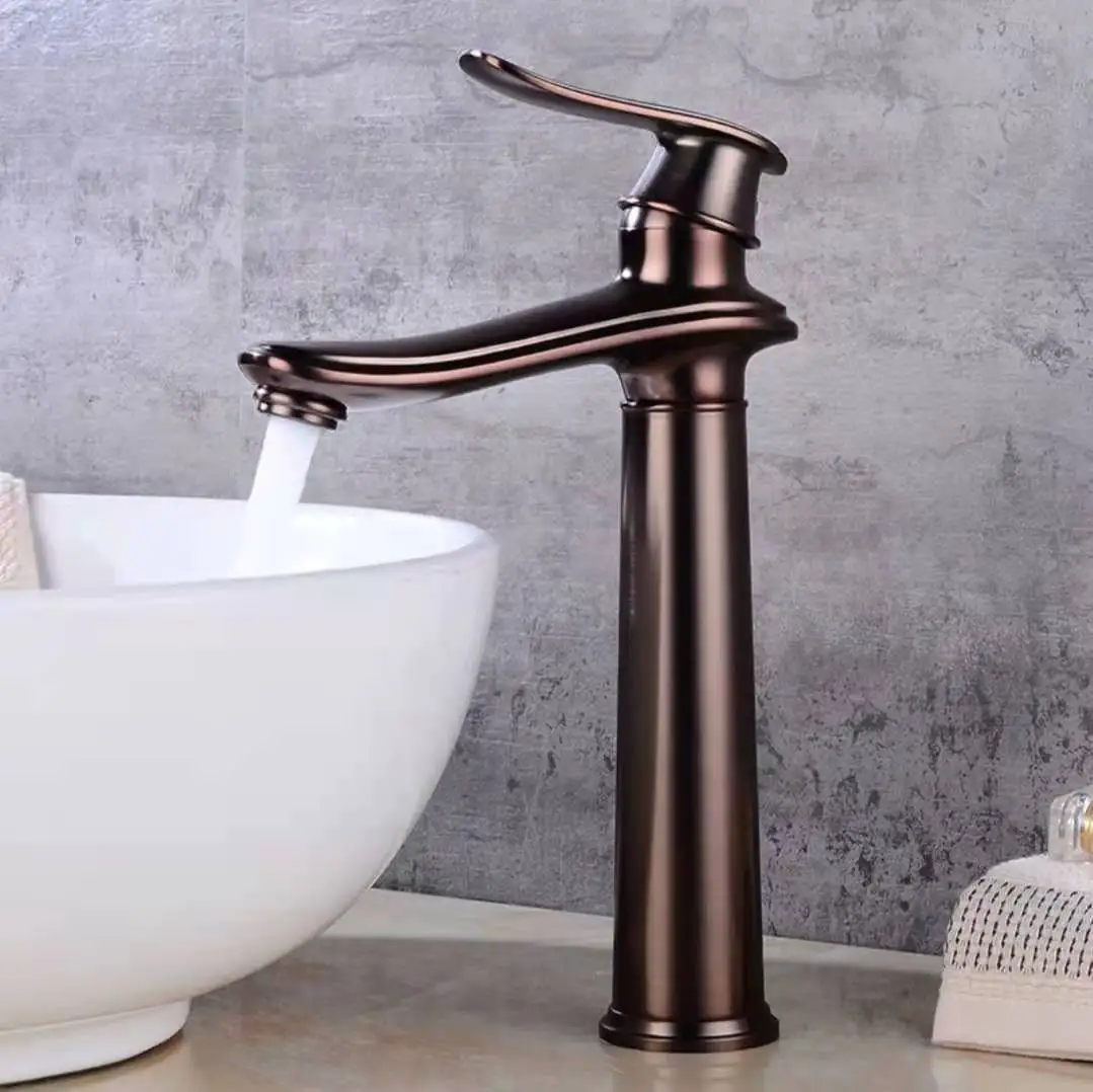 

Copper European ORB basin faucet in bathroom, antique and retro style, upper basin, lower basin, wash basin, cold and hot faucet