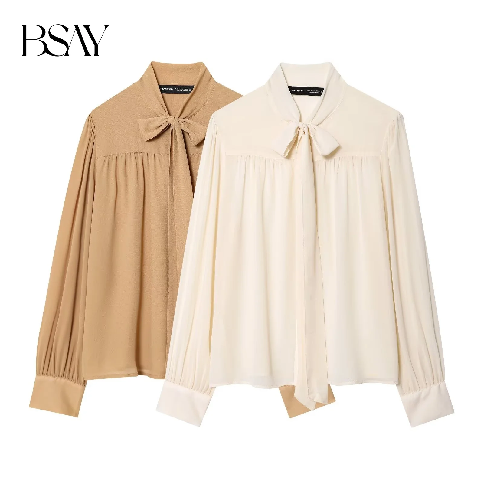 

BSAY женская осенняя новая коллекция 2025 фонарь с длинным рукавом модный повседневный универсальный шифоновый топ с воротником-бабочкой