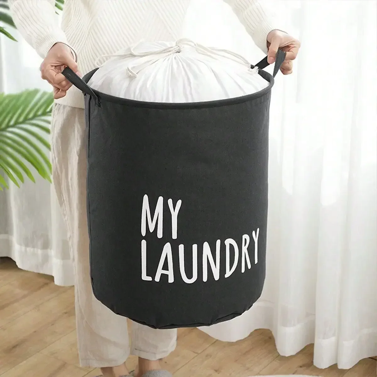 Cotton and Linen Laundry Basket Household Foldable Laundry Basket Waterproof Clothes and Toys Storage Bucket Laundry Supplies