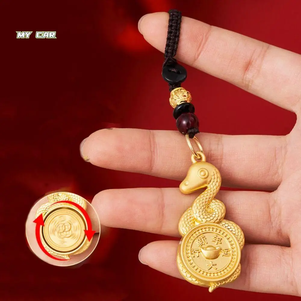 

2Pcs Metal Zodiac Snake Keychain Fortune-attracting Bring Good Luck Car Key Ring Rotating Chinese Signs Bag Hanging Decoration