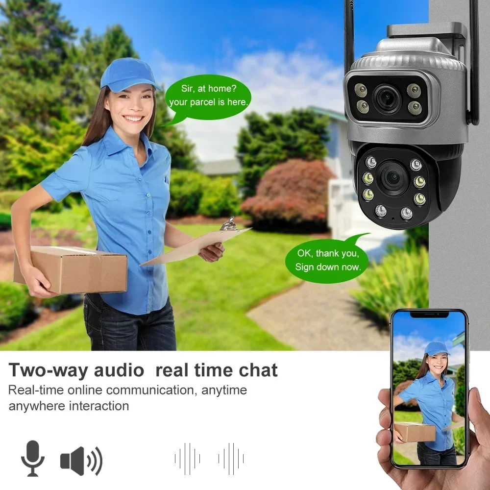 كاميرات مراقبة WiFi مزدوجة العدسة، مراقبة CCTV لاسلكية، تتبع تلقائي ذكي IP كامل مع سلك تمديد بطول 15 مترًا #4