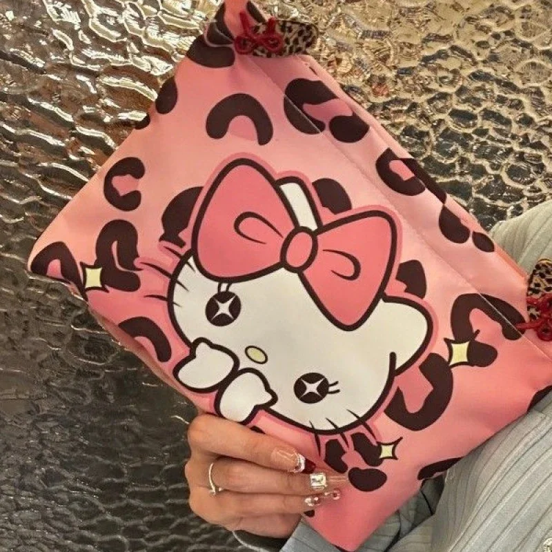 

Cute HelloKitty Handbag Leopard Cartoon Makeup Bag Handheld Large Capacity Storage Bag