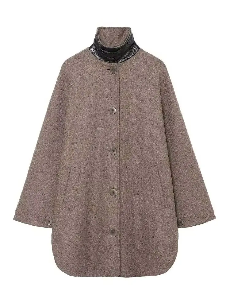 

HH женская новая мода полушерстяная ламинированная карманная однобортная куртка женская уличная повседневная куртка контрастного цвета