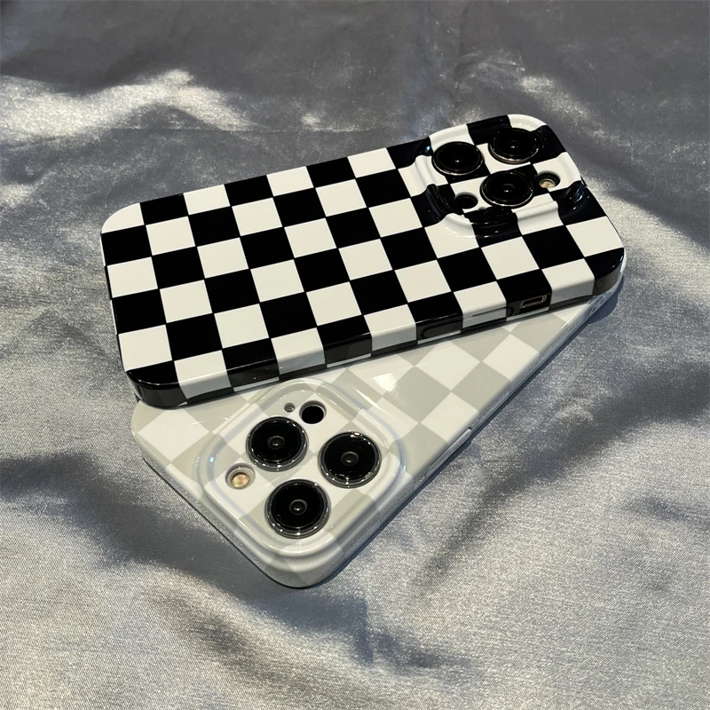 Funda rígida de acrílico para iPhone 13, 13, PROMAX, 14, 14PLUS, 14PRO, 14pro Max, 15Pro, 15PLUS, 15pro Max, tablero de ajedrez simple