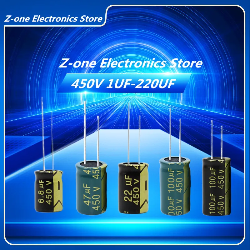 2-10pcs Aluminum Electrolytic Capacitor 450V 1UF 2.2UF 4.7UF 10UF 22UF 33UF 47UF 68UF 100UF 220UF 20% High Frequency Low ESR