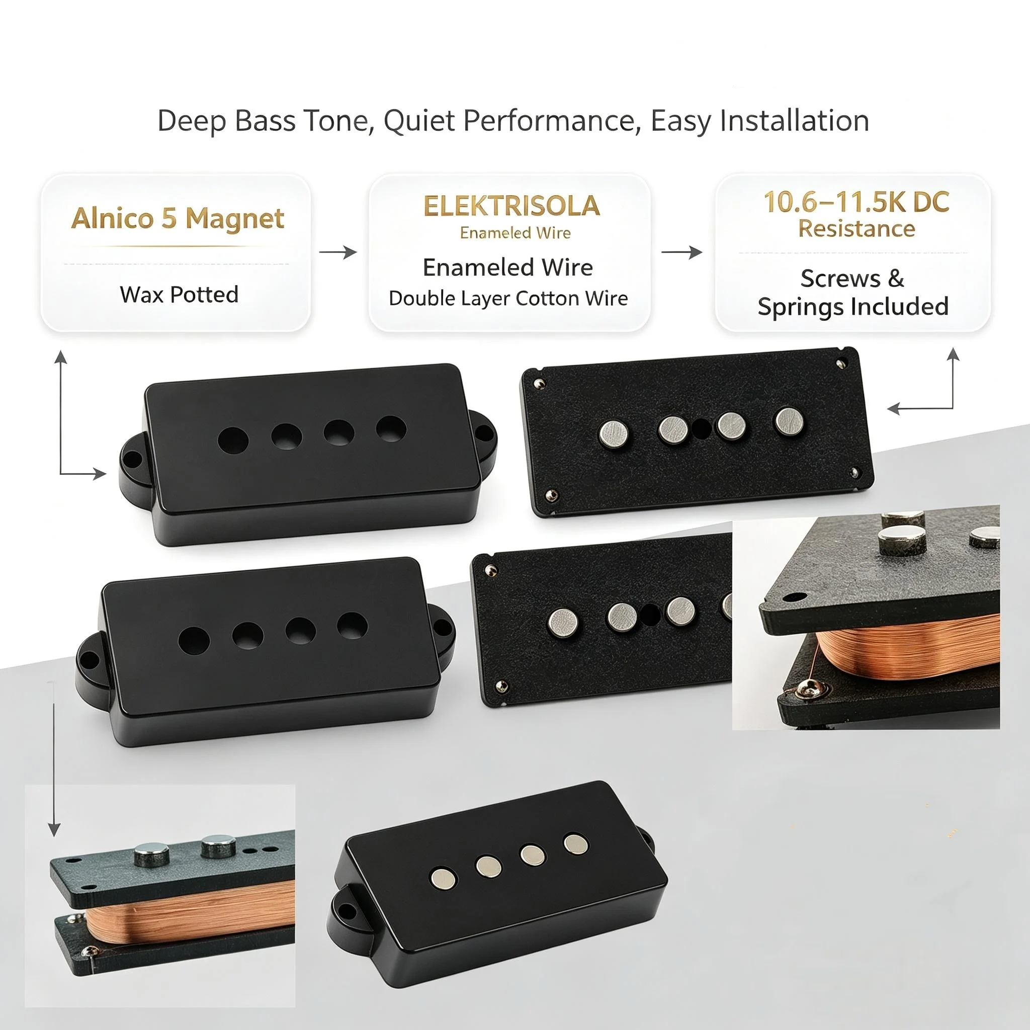 RUKOVA Alnico 5 P Bass Humbucker Pickup Black 4‑String P Bass Guitar Pickup Replacement Parts