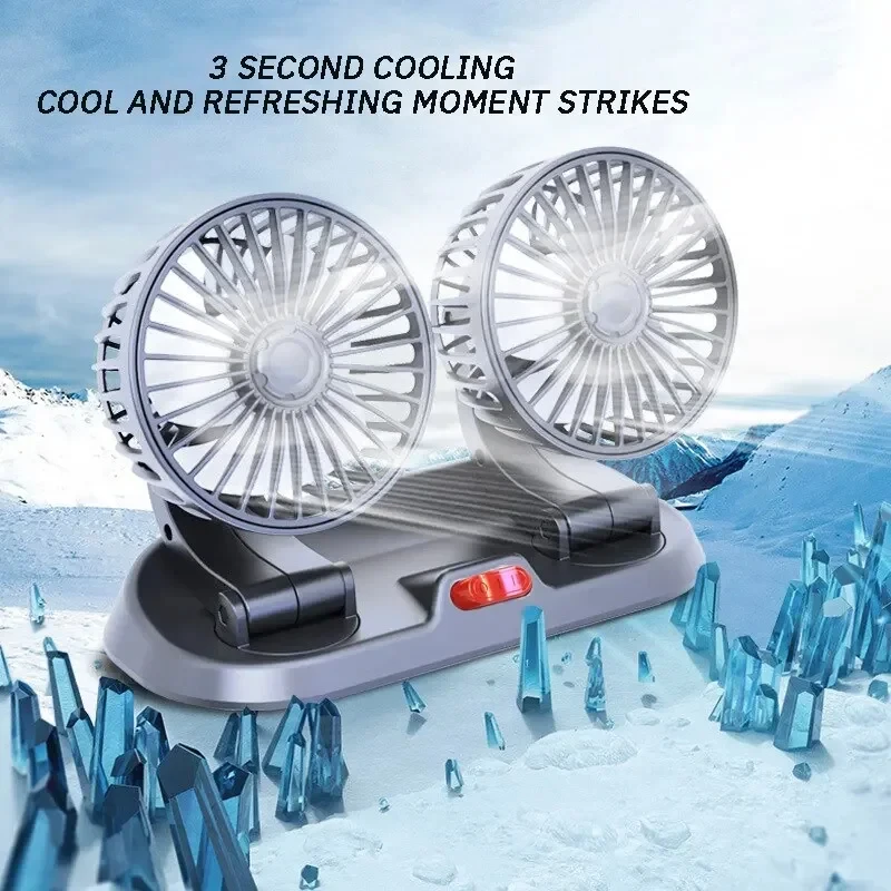 360° Rotatable Car Fan 5V/12V/24V 2 Speed Car USB Double Head Ventilation Fan Truck Air Conditioner Car Cooling Fan