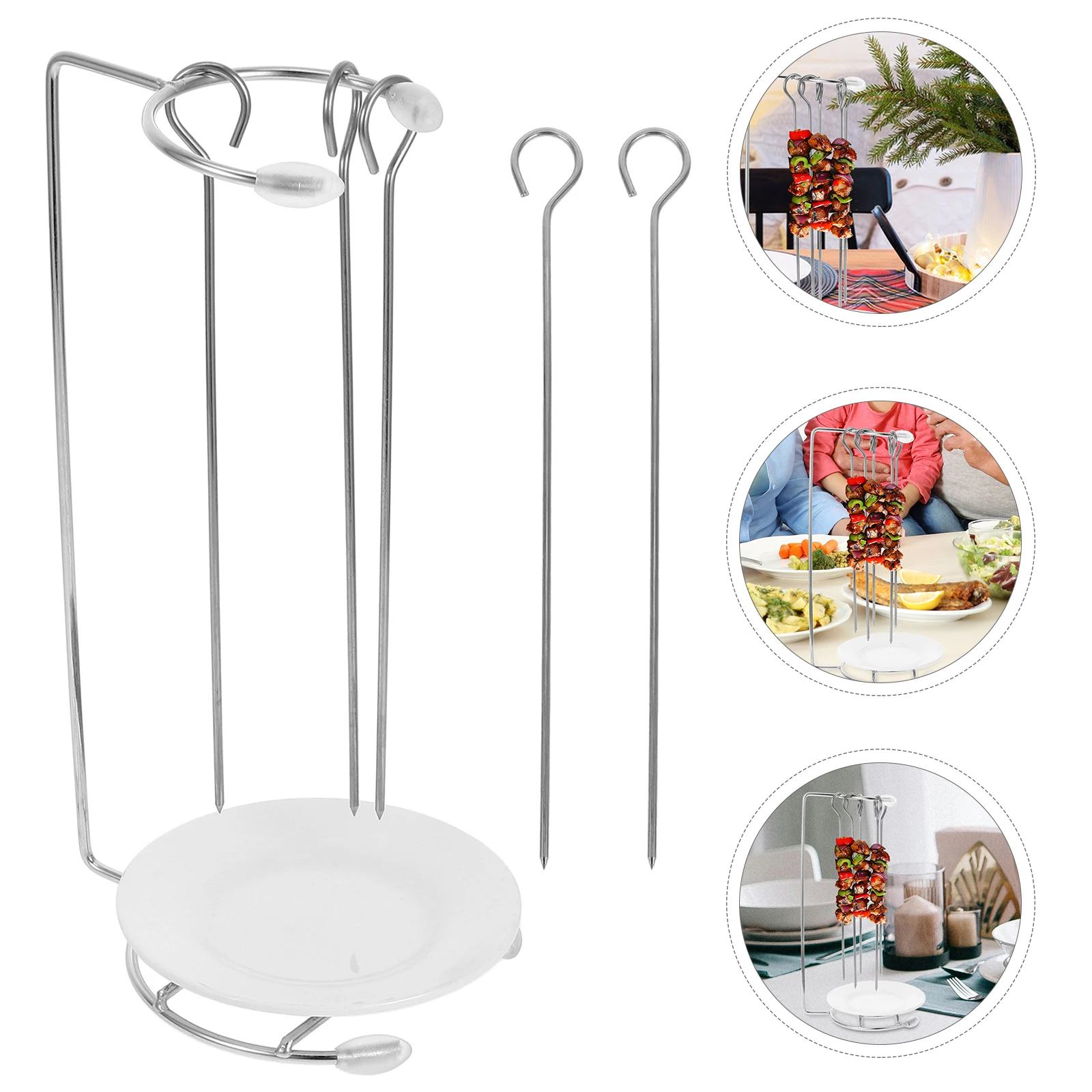 

Stainless Steel BBQ Skewer Rack for Grilling Meat Vegetable Seafood Compact Portable Ideal Camping Picnic skewer holder grilling