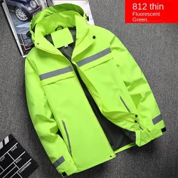 New Men's Jacket Patchwork Fashion Reflective Striped Hooded Coat Outdoor Male Clothing Sports Zipper