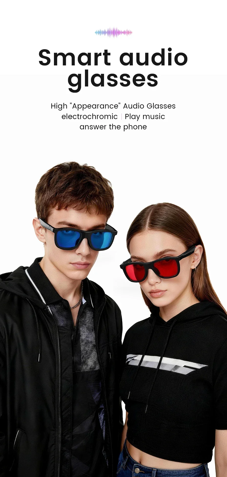 2026 Neue Audio-Smart-Brille mit elektrochromen Gläsern, magnetischer Aufladung, ultraklarem Bild, Bluetooth-Anruffunktion und Musikwiedergabe – Detail 2